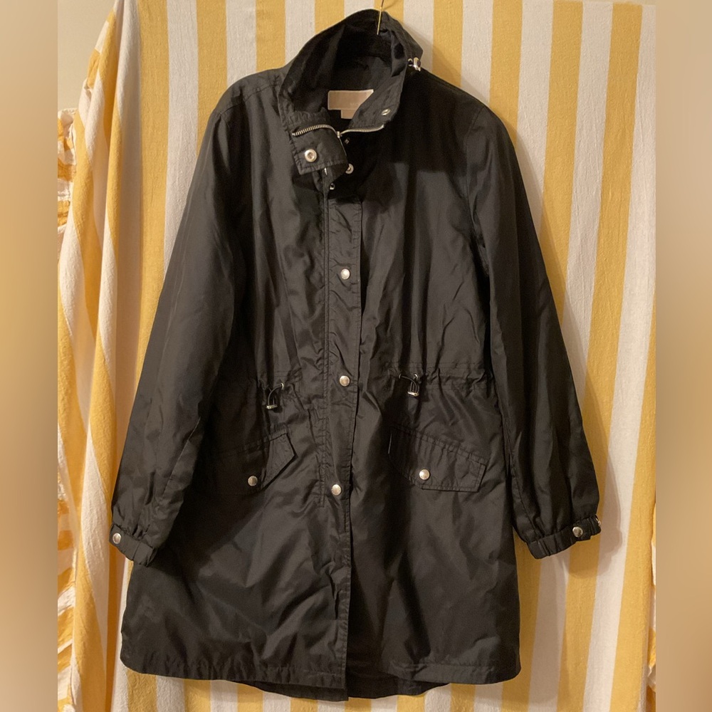 MICHAEL Michael Kors Black Hooded Parka Anorak Rain Jacket Drawstring Waist M
